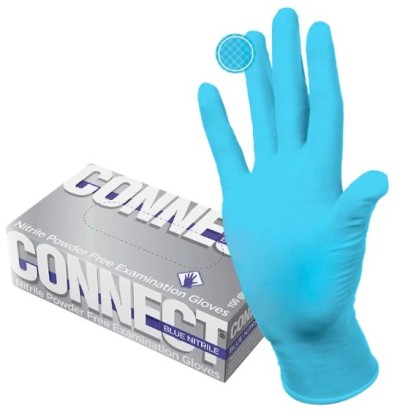 Перчатки CONNECT BLUE NITRILE нитриловые, М  текстурированные   (100пар) ЧЗ