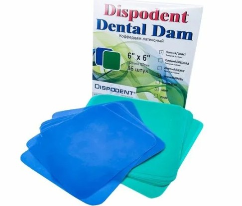 Латекс для раббердама Dispodent Dental Dam 152мм*152мм средний /толщина 0,18мм, зеленый (36шт),